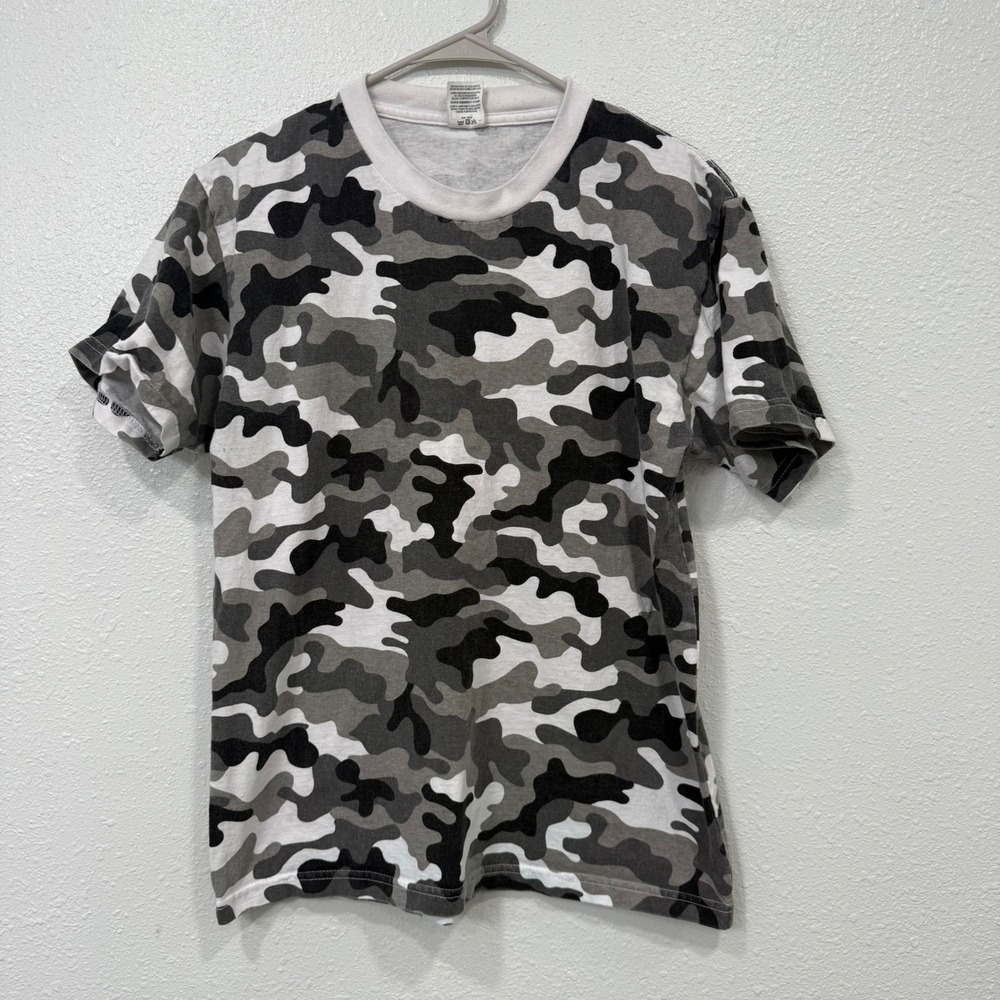Pro Club Comfort Mens Gray Camo T-Shirt Medium Crew Neck Short Sleeve Cotton